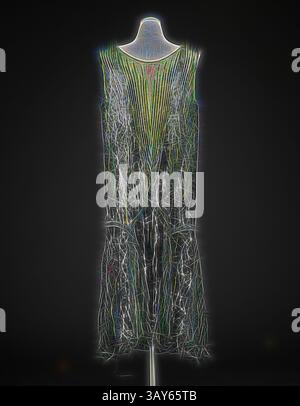 A fashion garment with intricate, flowing lines and a unique texture, hanging elegantly on a display. The design features a striking interplay of patterns that evoke a sense of movement and artistry., dress, Unknown, about 1922, netting, sequins, beads, center back 43 in., center front 40 in., bust 40 in., waist 33 in., hips 42 in., shoulders 14 in., American, Textile and Fashion Arts, Classic art with a modern twist reimagined by Artotop Stock Photo