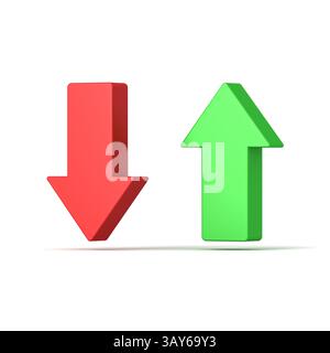 Red down arrow and green up arrow isolated on white background with shadows 3D rendering Stock Photo
