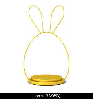 Minimal gold rabbit or bunny product display podium isolated on white background with shadow easter day concepts 3D rendering Stock Photo