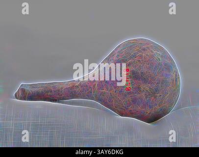 A colorful, abstract rendition of a gourd-shaped musical instrument, intricately woven with vibrant lines and a bold red label., ladle, Eastern Han dynasty, Eastern Han dynasty, 25-220, earthenware, green glaze, 2-1/2 x 4-1/2 in., Asian Art, Classic art with a modern twist reimagined by Artotop Stock Photo