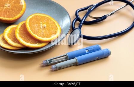 Insulin Injection Blue Two blue Insulin injection pen for diabetics and weight loss and plate ...