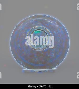A circular, abstract design features swirling patterns and ethereal colors, creating a sense of movement and depth. The central core draws the eye, surrounded by a luminous halo that enhances its otherworldly appearance., dish, Clear Glaze, Blue-grey Underglaze, 1-1/2 x 6-15/16 (diam.) in., Asian Art, Classic art with a modern twist reimagined by Artotop Stock Photo