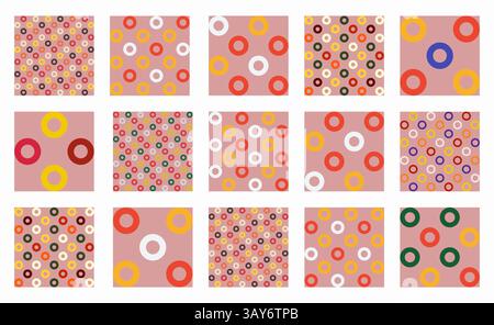 Bright and festive seamless patterns with colorful circles and rings, perfect for Christmas, New Year, and Xmas decor. Ideal for holiday wallpapers, s Stock Vector