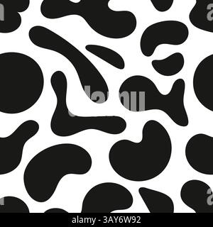 Seamless black and white cow or dalmatian pattern with irregular spots, perfect for textiles, wallpapers, and modern decor. High quality vector design Stock Vector