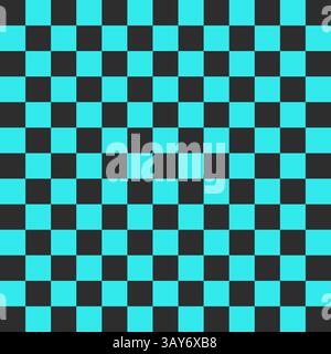 Seamless black and turquoise chess checkered grid pattern in Memphis style. Geometric vector design for backgrounds and wallpapers. Minimal aesthetics Stock Vector
