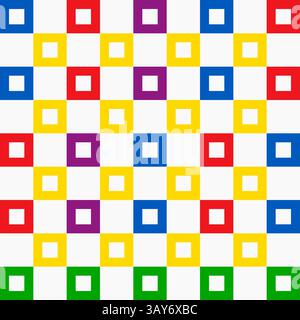 Vibrant colorful seamless checkered grid pattern. Square, block, tile, rectangle and quadrant shape in Memphis style. Geometric vector design wallpape Stock Vector
