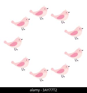 Round frame, funny birds. Vector illustration in flat style. Stock Vector