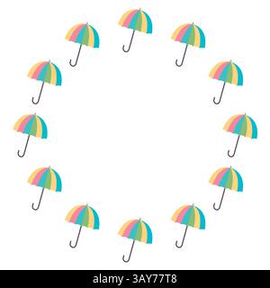 Round frame. Striped umbrellas. Vector illustration in flat style. Stock Vector
