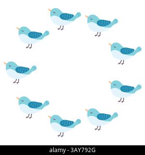 Round frame, funny birds. Vector illustration in flat style. Stock Vector