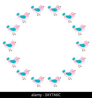 Round frame, funny birds. Vector illustration in flat style. Stock Vector