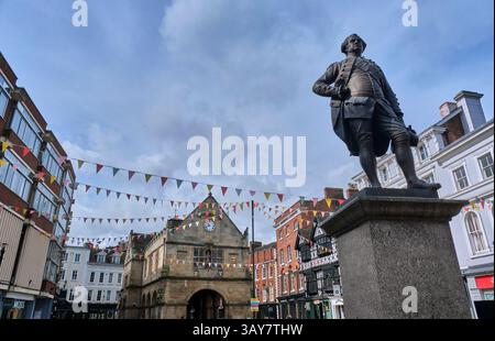 Robert Clive of India Statue, the Old Market Hall, The Square, Shrewsbury, Shropshire Stock Photo