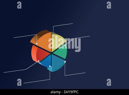 Workplace productivity and finance-oriented pie chart detailing corporate statistics and key decision-making concepts in 3D form Stock Vector