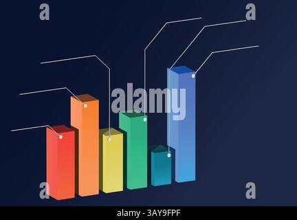 Professional 3D data visualization illustrating comparison of financial trends and growth indicators Stock Vector