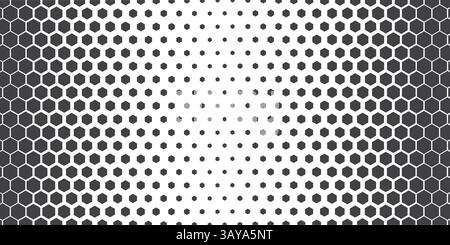 Vector Halftone hexagonal abstract geometric background. Black and white vector pattern. Hipster fashion design print. Honeycombs on a white backgroun Stock Vector