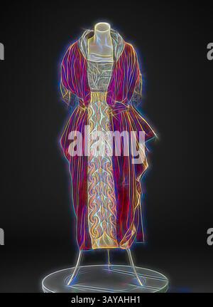 A stunning garment showcases a blend of intricate patterns and rich colors, elegantly draped on a mannequin. The design features flowing lines that enhance its graceful silhouette, creating a captivating visual display., dress, George Philip Meier, Designer (American, 1864-1932), about 1910, velvet, metallic lace, center back 52 in., center front 45 in., bust 28 in., waist 26 in., hips 30 in., sleeve length 14-1/2 in., shoulders 15 in., Label, sewn: Meier, Textile and Fashion Arts, Classic art with a modern twist reimagined by Artotop Stock Photo