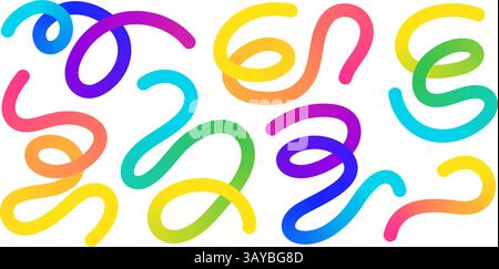 Gradient rainbow color organic shapes morph curvy abstract doodle lines. Hand drawn sketch aesthetic. Stock Vector