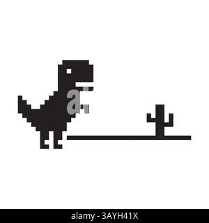 Pixel dinosaur icon. Retro dino symbol. Black vector graphic. Game pixel creature. Stock Vector
