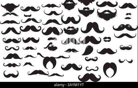 "Massive Black Moustache Silhouette Set – Vintage and Modern Mustache Vector Collection" Stock Vector