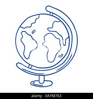 Educational globe illustrating Earth with a simple design on a wooden base Stock Vector