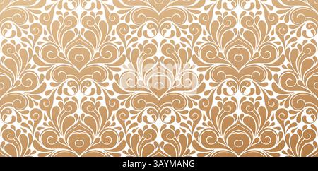 Damask seamless pattern element golden colors isolated white backgrounds for Elegant luxury texture wallpapers, backgrounds and page fill Stock Vector