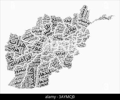 Afghanistan Text Style Regions. Country region names word clouds in Pashto language. Amazing vector illustration. Stock Vector
