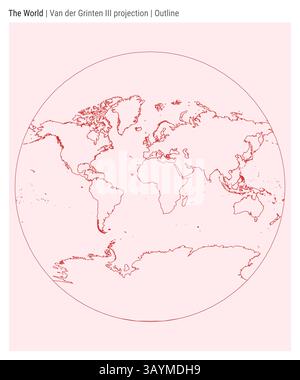World Map. Van der Grinten III projection. Outline style. High Detail World map for infographics, education, reports, presentations. Stock Vector