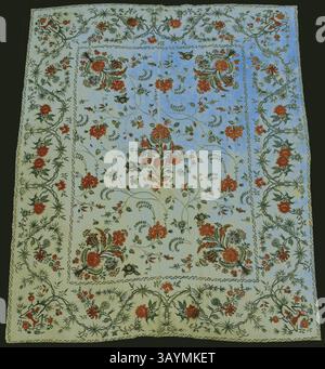 An intricately designed textile features a vibrant floral pattern, showcasing various blossoms and leaves arranged in a symmetrical layout. The colors contrast beautifully against a lighter background, creating a visually captivating piece that reflects traditional craftsmanship. Panel, 18th century, India, India, Two panels joined:  cotton, plain weave, block printed, 230.8 x 193.3 cm (90 7/8 x 76 1/8 in.)  Classic art with a modern twist reimagined by Artotop Stock Photo