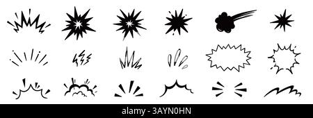 Speed effect comic motion line element set. Comic power motion, dynamite explosive energy, line speed cartoon vector icon. Hand drawn sketch doodle action effect. Vector illustration Stock Vector