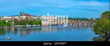 Panorama of Prague dominated by the Prague castle, Czech republic.IMAGE Stock Photo