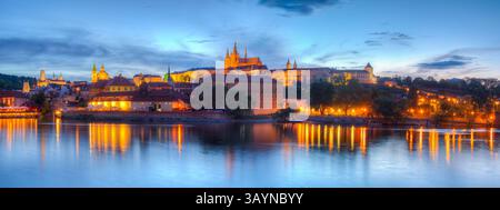 Sunset view of the Prague castle and vltava river in Prague, Czech republic.IMAGE Stock Photo