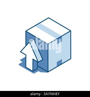 isometric vector linear icon of box and up arrow, in color on white background, issuing or sending parcels by mail Stock Vector