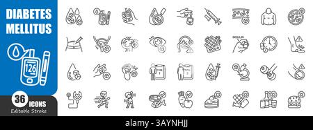 Diabetes Mellitus . Medical outline icon . Editable stroke . Vector . Stock Vector