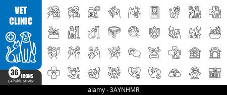Veterinary clinic . Medical outline icon . Editable stroke . Vector . Stock Vector