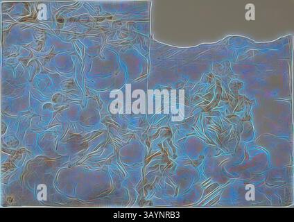 An abstract pattern featuring intricate lines and forms resembling clusters of organic shapes, intertwined with hints of vibrant blue and soft contours, creates a dynamic and visually engaging composition. Female Figures with Putti in Clouds, n.d., Possibly Gregorio de’ Ferrari (Italian, 1644-1726), or Domenico Piola (Italian, 1627-1703), or Antonio Allegri, called Correggio (Italian, c. 1489-1534), or Franz Anton Maulbertsch (Austrian, 1724-1796), Italy, Pen and brown ink, with brush and brown wash and black chalk, on ivory laid paper, 357 x 505 mm  Classic art with a modern twist reimagined Stock Photo