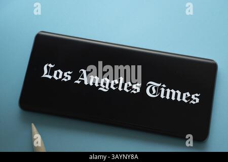 Dhaka, Bangladesh - 17 March 2025: The logo of the los angeles times is displayed on a smartphone screen Stock Photo