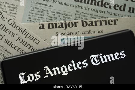 Dhaka, Bangladesh - 17 March 2025: The logo of the los angeles times is displayed on a smartphone screen Stock Photo