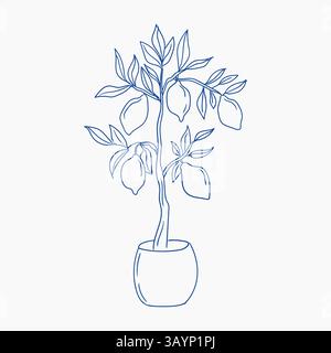 Lemon tree illustration with vibrant leaves and fruit in a modern pot Stock Vector