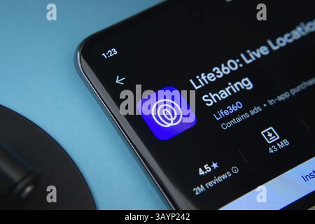 Dhaka, Bangladesh- 17 March 2025: The life 360 app from Google Playstore is displayed on a smartphone screen Stock Photo