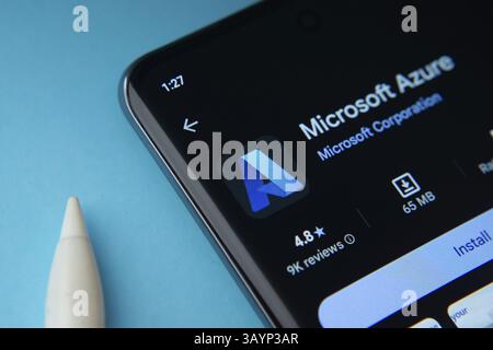 Dhaka, Bangladesh- 17 March 2025: The Microsoft Azure app from Google Playstore is displayed on a smartphone screen Stock Photo