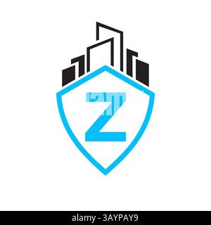 Real Estate Logo On Letter Z Concept With Building and Shield Symbol Vector Template Stock Vector