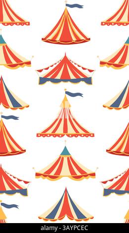 Vector seamless pattern with circus roof tents on white background. Texture with colorful carnival marquees rooftops for wrapper and wallpaper Stock Vector