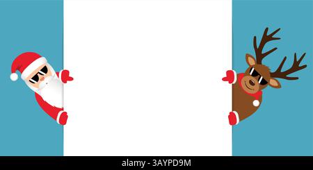 santa claus and deer point to copy space with their fingers vector illustration Stock Vector