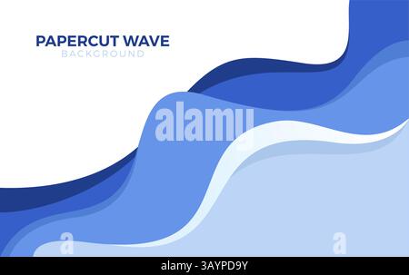 Blue wavy water style papercut background design Stock Vector