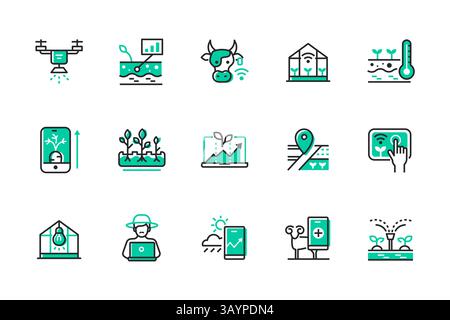 Smart farm - set of line design style icons Stock Vector