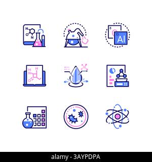 Chemistry - modern line design style icons set Stock Vector