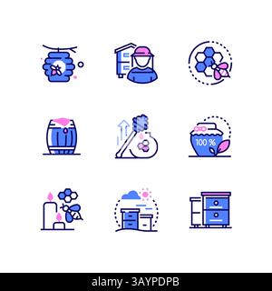Beekeeping - modern colorful line design style icons Stock Vector