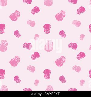 Rose flower vector pattern, Handmade stylized seamless abstract flowers. hand drawn. Elegant pink tints, girl wallpaper, clothing, baby cute flowers Stock Vector