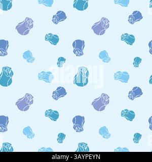 Rose Blue flower vector pattern, Handmade stylized seamless abstract turquoise flowers. hand drawn. Elegant purple petals tints, boy wallpaper, baby Stock Vector