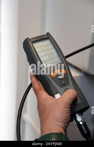Servicing a modern Worcester gas combi boiler Stock Photo