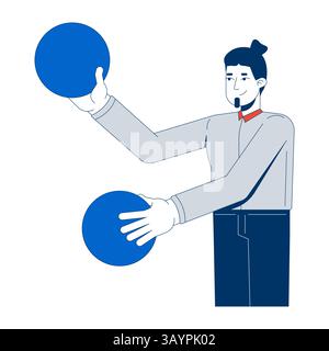 Male office worker juggling data spheres 2D cartoon character Stock Vector